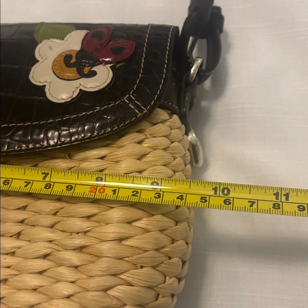 VTG Brighton Ladybug Appliqué Rattan Vegan Leather Crossbody Bag Cottagecore - Picture 10 of 15